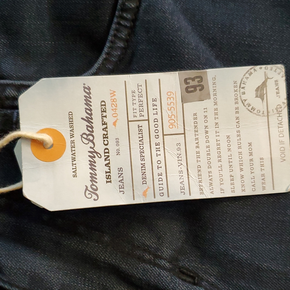 NEW!  Tommy Bahama Saltwater Washed Men's Jeans 34x32 - Picture 2 of 5